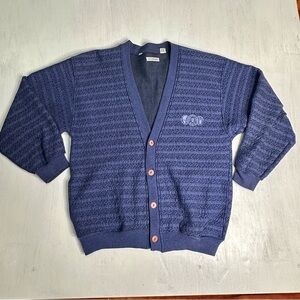 Vintage 80s/90s Koman Men’s Cardigan • Blue Textured Knit • Made in Korea • L